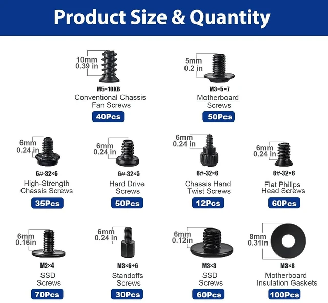 Alt view image 7 of 7 - 507Pcs Professional Computer Screws Assortment Kit - Motherboard Screws, Standoffs, PC Case, SSD, Hard Drive, Fan, CD-ROM Screws for DIY PC Build