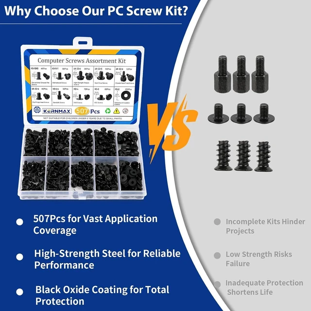 Alt view image 3 of 7 - 507Pcs Professional Computer Screws Assortment Kit - Motherboard Screws, Standoffs, PC Case, SSD, Hard Drive, Fan, CD-ROM Screws for DIY PC Build