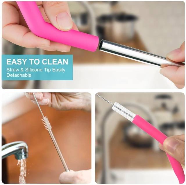 Alt view image 7 of 7 - Reusable Stainless Steel Straws Set 6 PCS with 6 Silicone Tips, 2 Straw Brush, 1 Storage Case, Different Sizes of Metal Straws Reusable, Suitable for 14, 20, 30 oz Cups Tumbler, for Hot/Cold Drinks