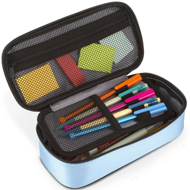 Alt view image 3 of 6 - Five Star High-Capacity Zipper Pencil Pouch & Storage Organizer for School Supplies, Earbuds, Chargers, Cables & Makeup, Blue/Denim (500212F-ECM)