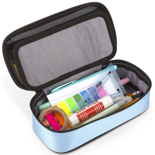 Alt view image 6 of 6 - Five Star High-Capacity Zipper Pencil Pouch & Storage Organizer for School Supplies, Earbuds, Chargers, Cables & Makeup, Blue/Denim (500212F-ECM)