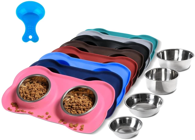 Main image of Hubulk 2 Stainless Steel Dog Bowls with No Spill Non-Skid Silicone Mat and Pet Food Scoop for Small Medium Large Dogs Cats (S, Pink)