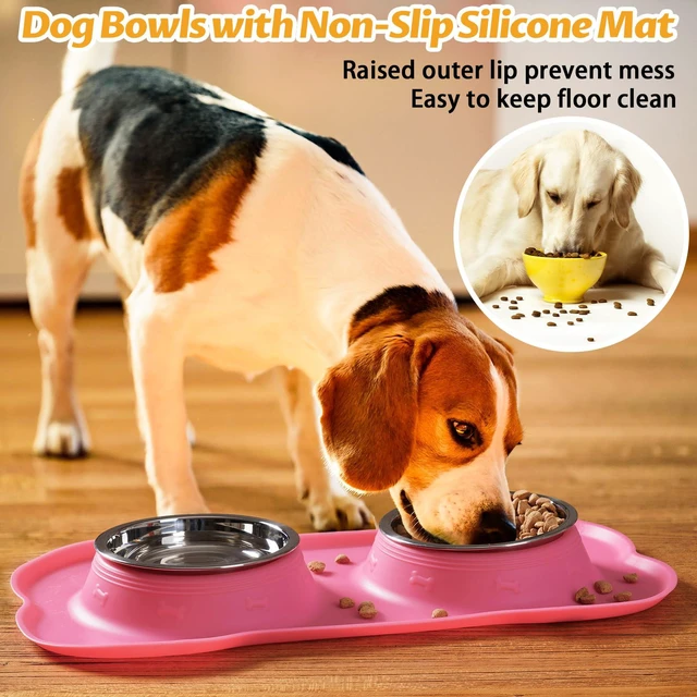 Alt view image 6 of 6 - Hubulk 2 Stainless Steel Dog Bowls with No Spill Non-Skid Silicone Mat and Pet Food Scoop for Small Medium Large Dogs Cats (S, Pink)