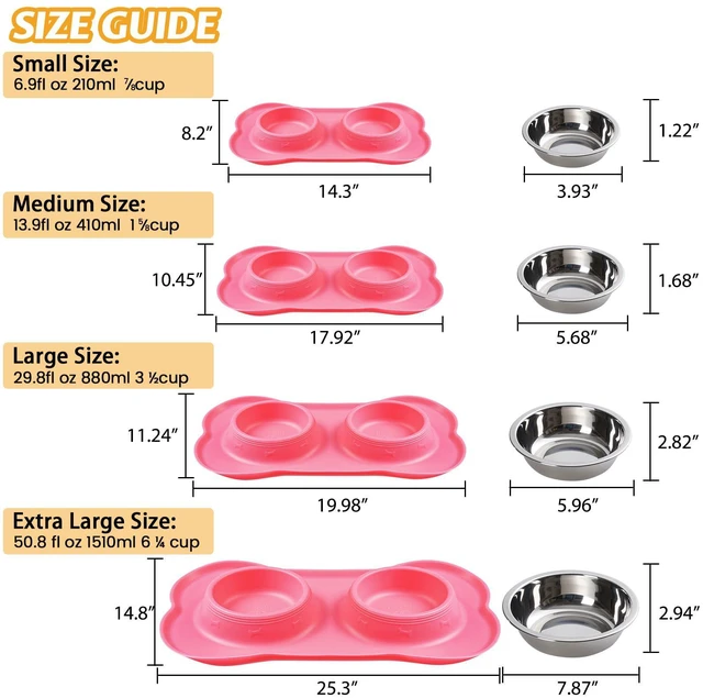 Alt view image 2 of 6 - Hubulk 2 Stainless Steel Dog Bowls with No Spill Non-Skid Silicone Mat and Pet Food Scoop for Small Medium Large Dogs Cats (S, Pink)