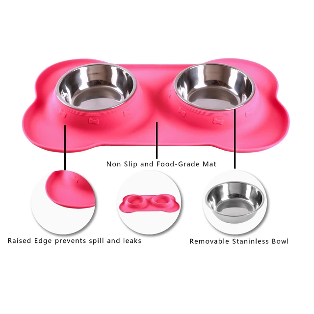 Alt view image 4 of 6 - Hubulk 2 Stainless Steel Dog Bowls with No Spill Non-Skid Silicone Mat and Pet Food Scoop for Small Medium Large Dogs Cats (S, Pink)