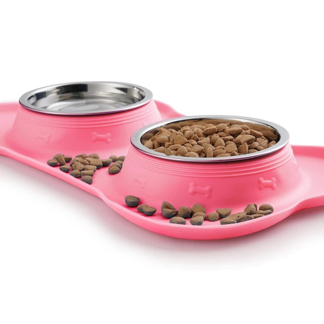 Alt view image 5 of 6 - Hubulk 2 Stainless Steel Dog Bowls with No Spill Non-Skid Silicone Mat and Pet Food Scoop for Small Medium Large Dogs Cats (S, Pink)