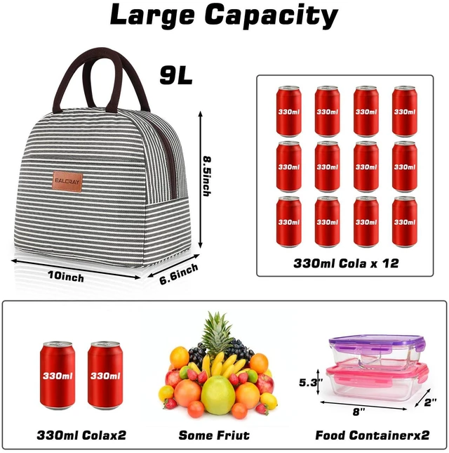 Alt view image 5 of 6 - BALORAY Lunch Bag, Medium, Black White Stripes