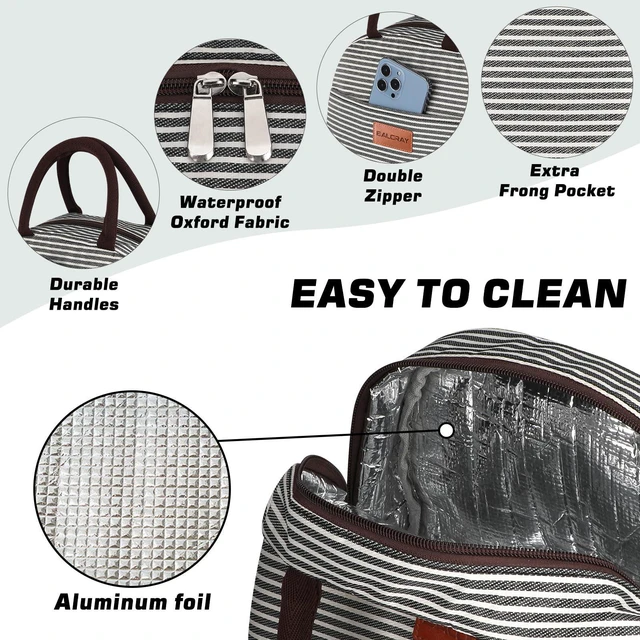 Alt view image 4 of 6 - BALORAY Lunch Bag, Medium, Black White Stripes