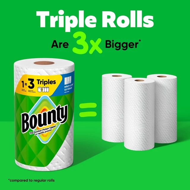 Alt view image 3 of 5 - Bounty Select-A-Size Print Paper Towels, 2 Triple Rolls, 123 Sheets per Roll