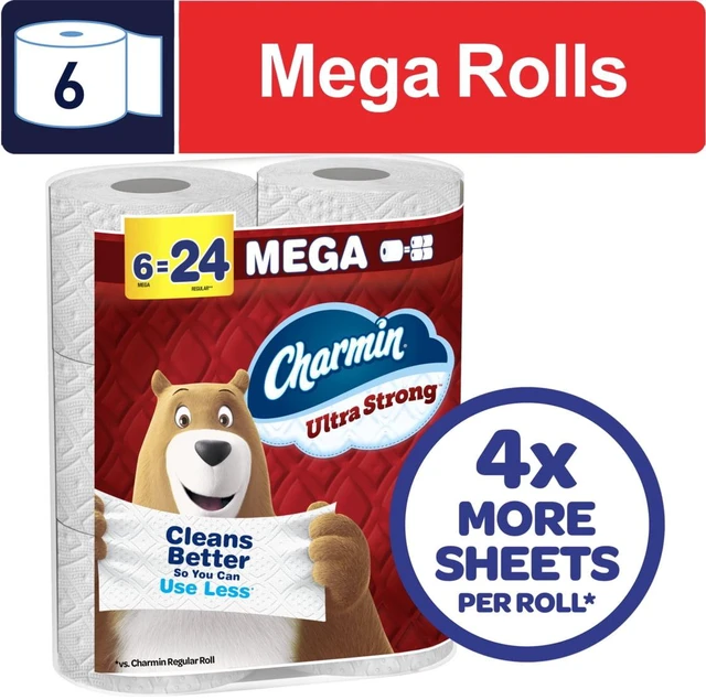 Main image of Charmin Ultra Strong Toilet Paper, 6 Mega Rolls, 220 Sheets Per Roll