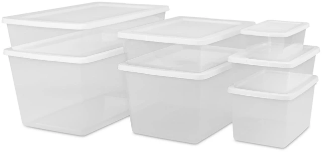 Alt view image 2 of 6 - Sterilite 28 Quart Clear Plastic Small Storage Bin with Snap-On Lid, White