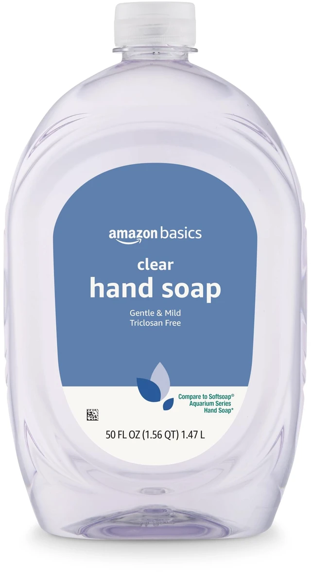 Main image of Amazon Basics Gentle & Mild Clear Liquid Hand Soap Refill, 50 fl oz, 1-Pack, Triclosan-Free, Dermatologist-Tested, pH Balanced, Cruelty-Free