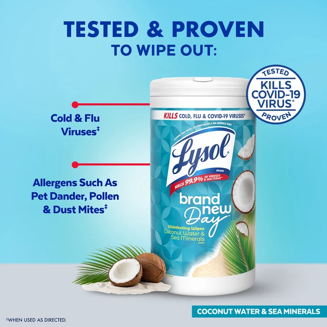 Alt view image 2 of 5 - Lysol Disinfecting Wipes, All Purpose Multi Surface Antibacterial Cleaning Wipes, Coconut & Sea Minerals Scent, 80 Count