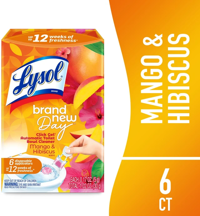 Main image of Lysol Brand New Day Automatic Toilet Bowl Click Gel Cleaner, Mango & Hibiscus, 6Count