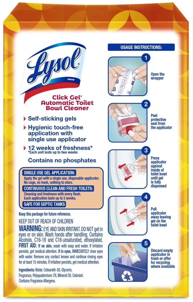 Alt view image 5 of 5 - Lysol Brand New Day Automatic Toilet Bowl Click Gel Cleaner, Mango & Hibiscus, 6Count