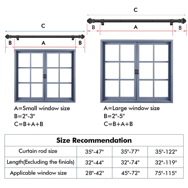 Alt view image 2 of 7 - Curtain Rod 35-47Inch, 5/8Inch Matte Black with Brackets, Adjustable Telescoping for Bedroom, Kitchen, Study, Living Room