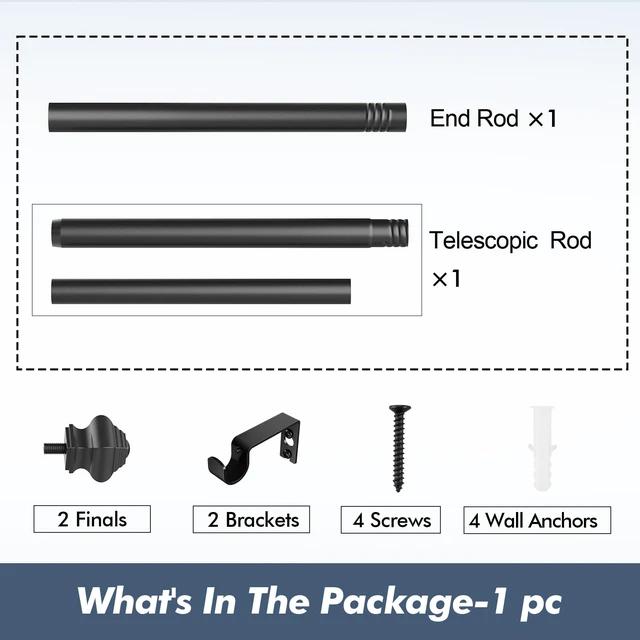 Alt view image 3 of 7 - Curtain Rod 35-47Inch, 5/8Inch Matte Black with Brackets, Adjustable Telescoping for Bedroom, Kitchen, Study, Living Room