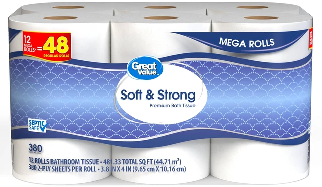 Alt view image 2 of 6 - Great Value Soft & Strong Toilet Paper, 12 Mega Rolls, 380 Sheets per Roll