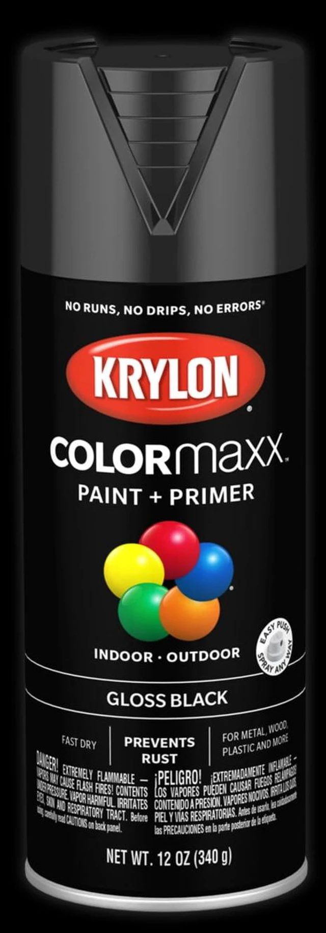Main image of Krylon COLORmaxx Paint + Primer, Gloss Black, 12 oz