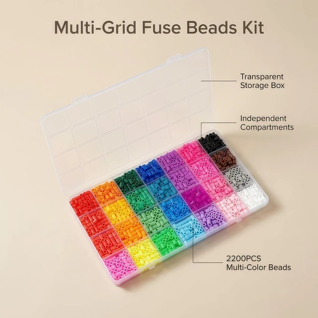 Alt view image 5 of 6 - 28 Colors 5mm Fuse Beads Kit, 2200PCS Melty Beads DIY Craft Supplies for Art Creation and Handmade Projects