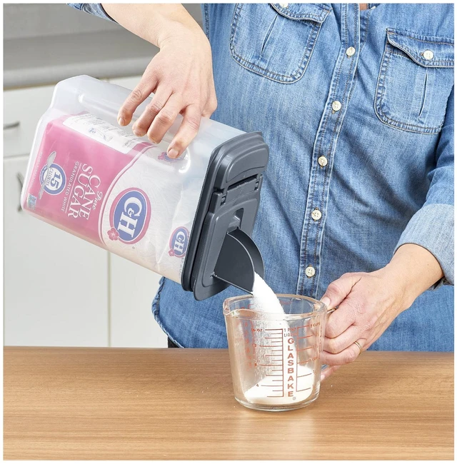 Alt view image 5 of 5 - Mainstays 3.5 qt Plastic All-Purpose Food Dispenser, Clear with Gray Lid, 7.5 x 3.75 x 9.25 in, 1 Each