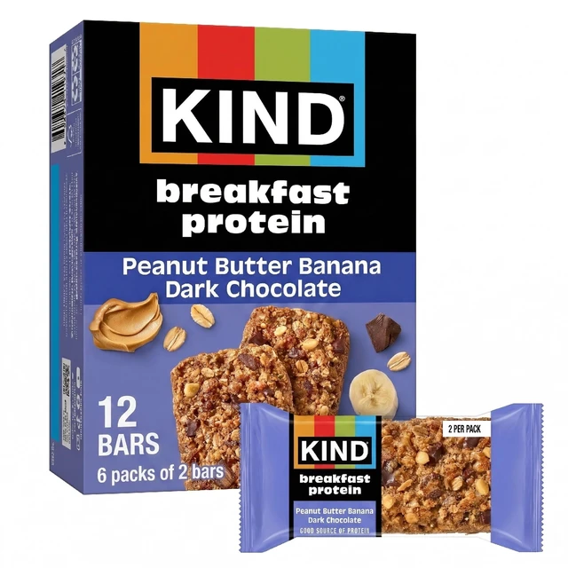 Main image of KIND Breakfast Peanut Butter Banana Dark Chocolate Gluten Free Protein Snack Bars, 1.76 oz, 6 Count