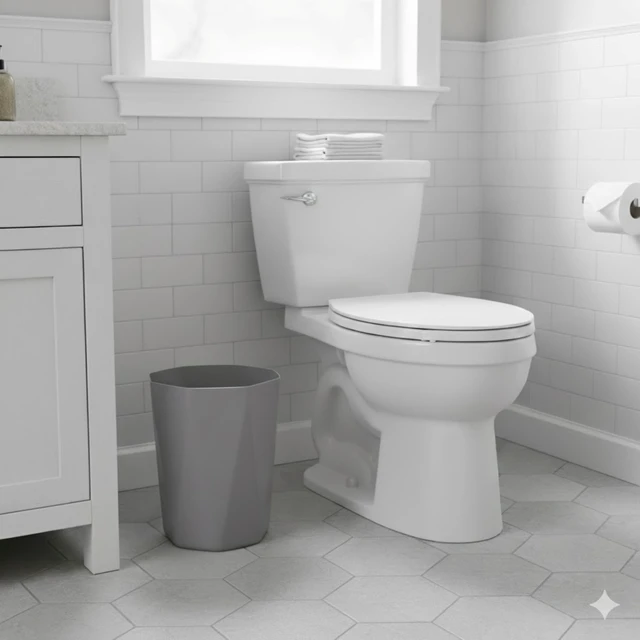 Alt view image 4 of 6 - Mainstays 5 Gal Gray Geometric Polypropylene Plastic Bathroom Wastebasket, Open Top
