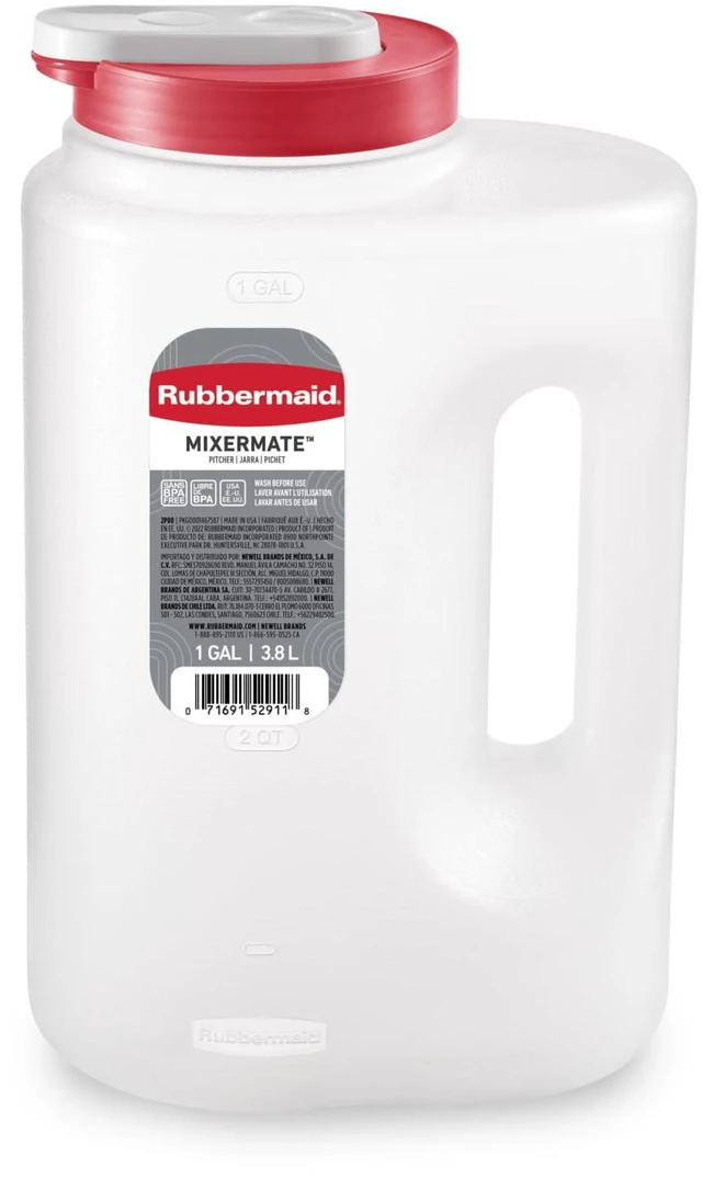Main image of Rubbermaid Mixermate Leak-Resistant Pitcher, Clear, 3.8 Liter (1 Gallon), Plastic