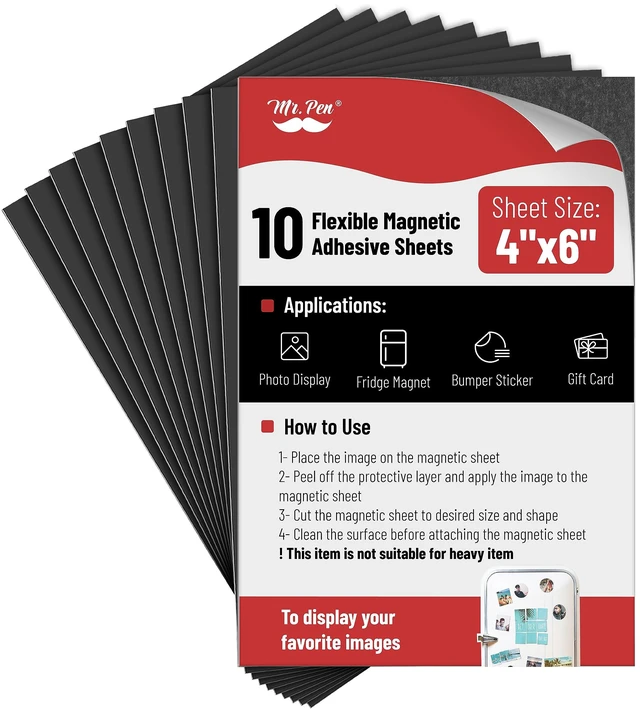 Main image of Mr. Pen Adhesive Magnetic Sheets, 4" x 6", 10 Pack