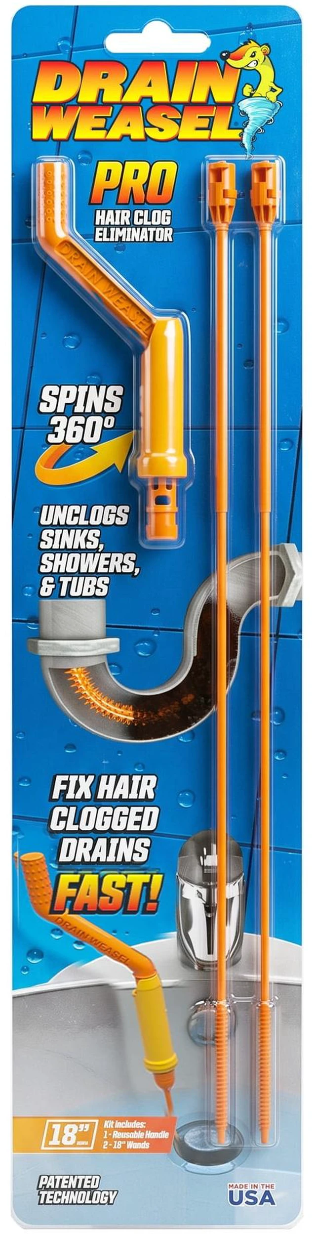 Main image of FlexiSnake Drain Weasel Pro Snake Hair Clog Remover Starter Kit 2Pack