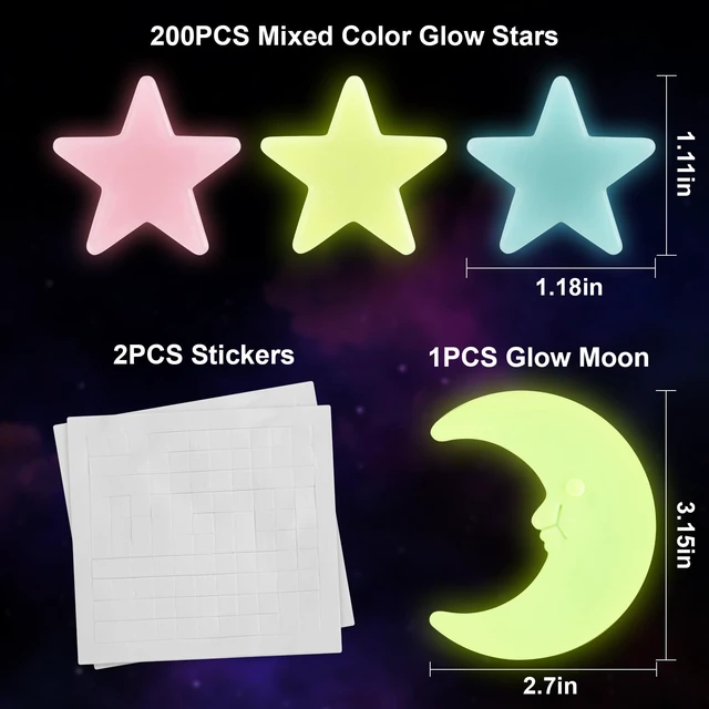 Alt view image 3 of 6 - MAQIHAN 200 Glow in the Dark Stars Moon Sticker for Ceiling