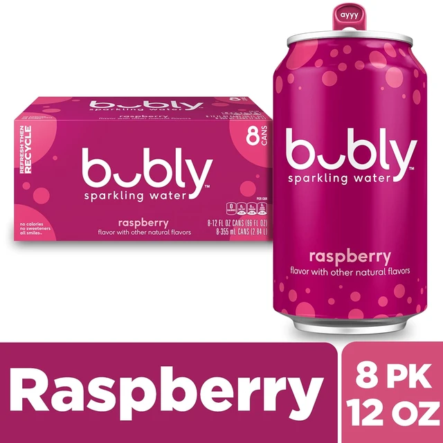 Alt view image 2 of 7 - Bubly Sparkling Water, Raspberry, 12 Fl Oz Cans, 8 Pack