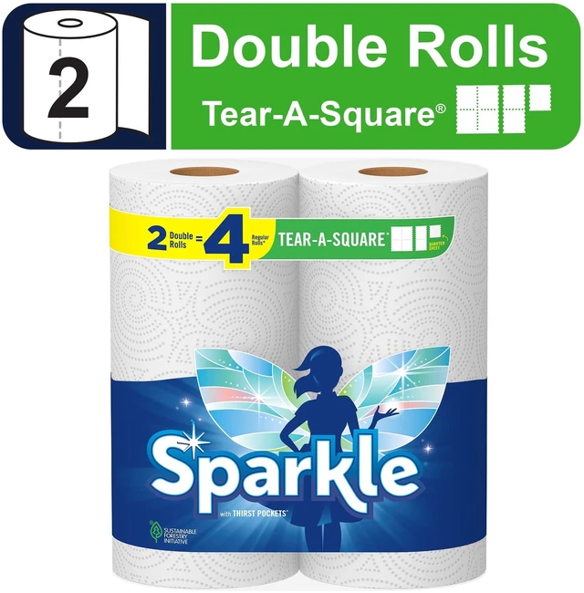 Main image of Sparkle Tear-a-Square Paper Towels, 2 Double Rolls, White, Customizable Sheet Size
