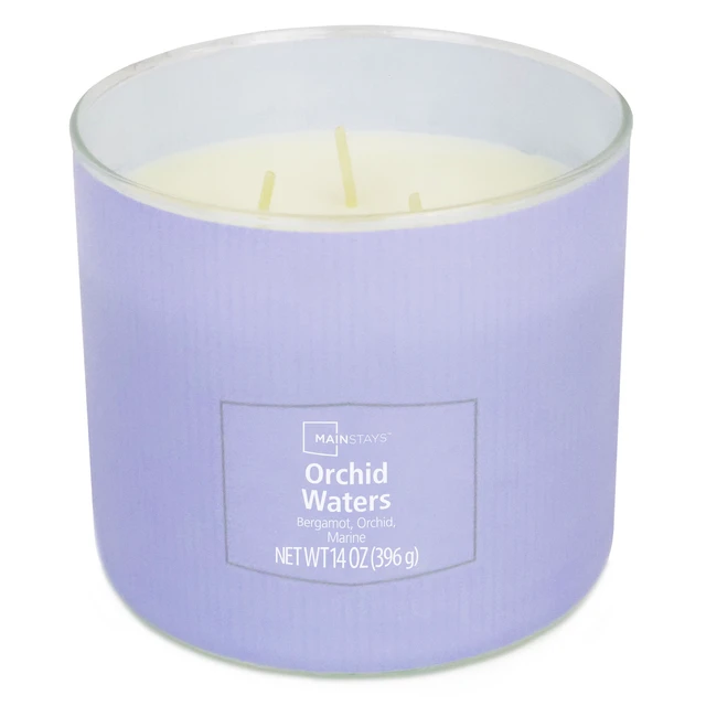 Alt view image 5 of 6 - Mainstays 3-Wick Textured Wrapped Orchid Waters Candle 14 Ounce