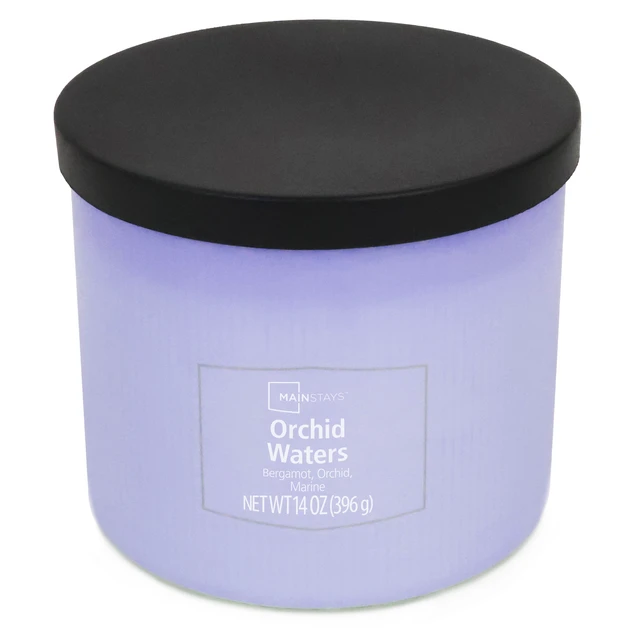 Alt view image 6 of 6 - Mainstays 3-Wick Textured Wrapped Orchid Waters Candle 14 Ounce
