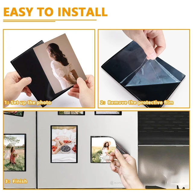 Alt view image 7 of 7 - 4x6 Inches Magnetic Picture Frame, Reusable Black Fridge Magnet Photo Sleeves for Refrigerator, Locker, Office Cabinet (6 Pack)