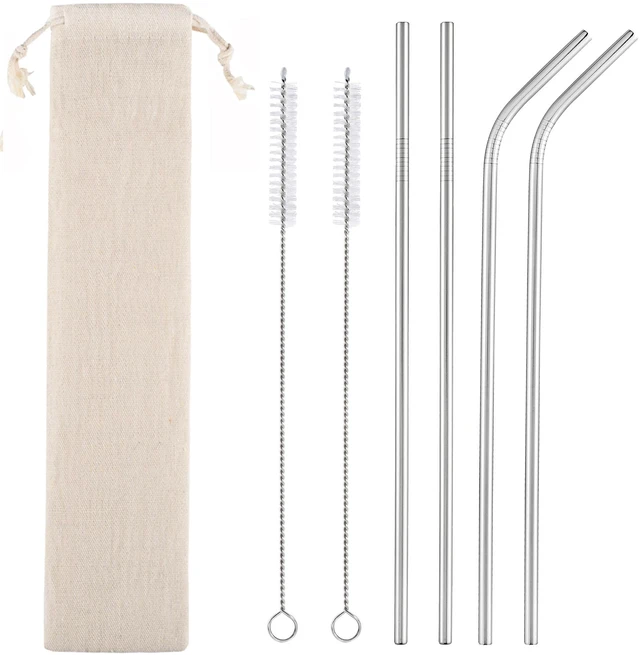 Main image of Set of 4 Reusable Stainless Steel Straws, 10.5'' Long with Cleaning Brushes and Case, for 30 oz and 20 oz Tumblers