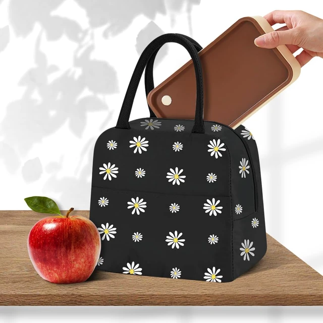 Alt view image 7 of 7 - Reusable Insulated Lunch Bag Small Daisy Pattern Portable Thermal Lunch Box Tote Cooler Bag for Adults Work Any Occasion