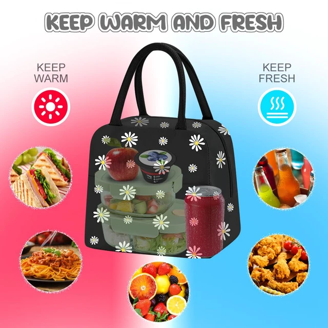 Alt view image 5 of 7 - Reusable Insulated Lunch Bag Small Daisy Pattern Portable Thermal Lunch Box Tote Cooler Bag for Adults Work Any Occasion