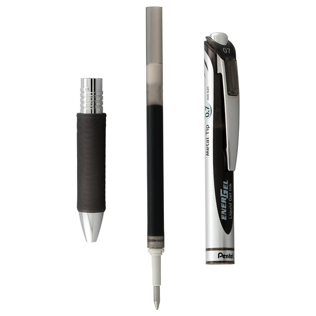 Alt view image 2 of 5 - Pentel EnerGel RTX Retractable Liquid Gel Pen, 0.7mm Medium Line, Metal Tip, Black Ink, Pack of 2 (BL77BP2A)