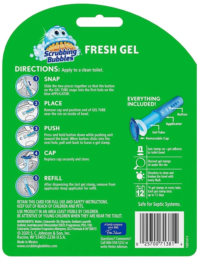 Alt view image 2 of 5 - Scrubbing Bubbles Automatic Toilet Bowl Cleaner Fresh Gel Cleaning Stamp Rainshower Dispenser with 6 Gel Stamps