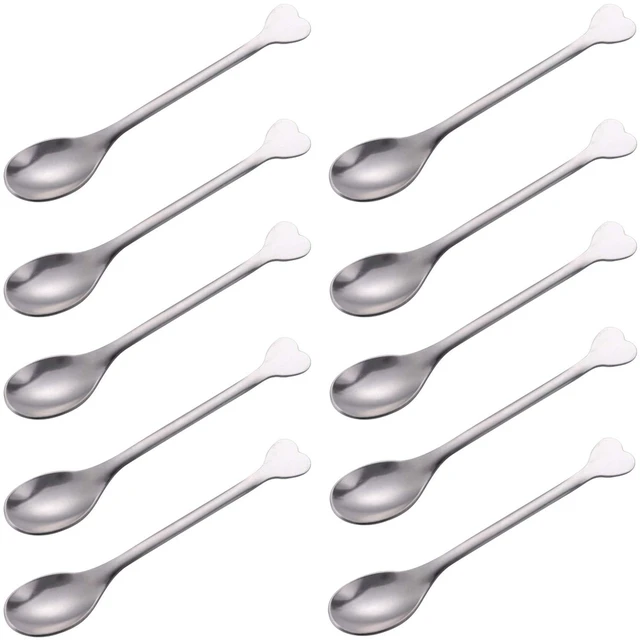 Main image of Stainless Steel Demitasse Espresso Coffee Spoons, Set of 10, 4.5-Inch, Heart-Shaped Handle, for Dessert, Tea, Appetizer