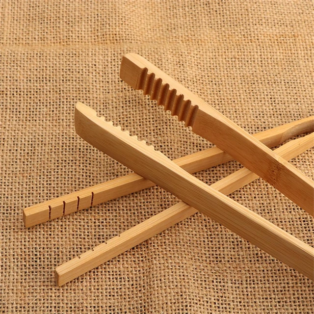 Alt view image 7 of 7 - Bamboo Toast Tongs, 9.8Inches Long, Anti-slip Design, Cooking Oil Coating, Eco-friendly, 1 Piece