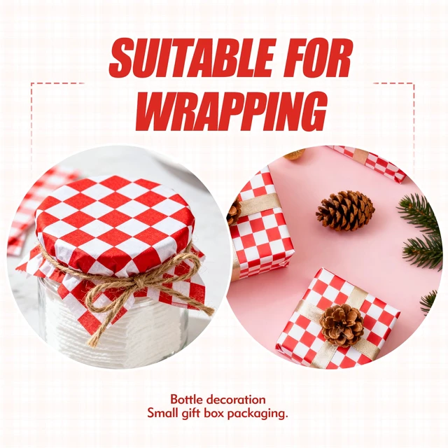 Alt view image 7 of 7 - Neyimqr 100pcs 7x7" Waxed Deli Paper Sheets - Classic Checkered Food Basket Liners for Sandwiches, Burgers (Red)