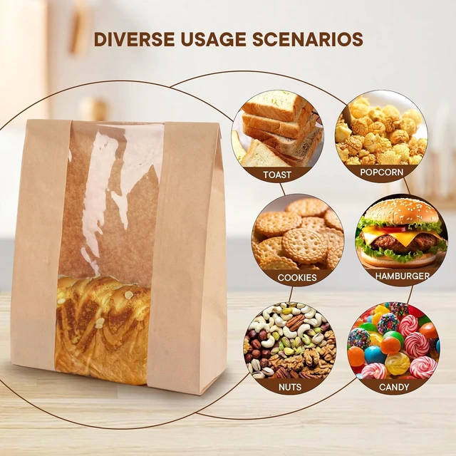 Alt view image 4 of 6 - 30-Pack Bread Paper Bags with Window, Includes 30 Homemade Bread Storage Label Seal Stickers, 13.7x8.3x3.5Inches