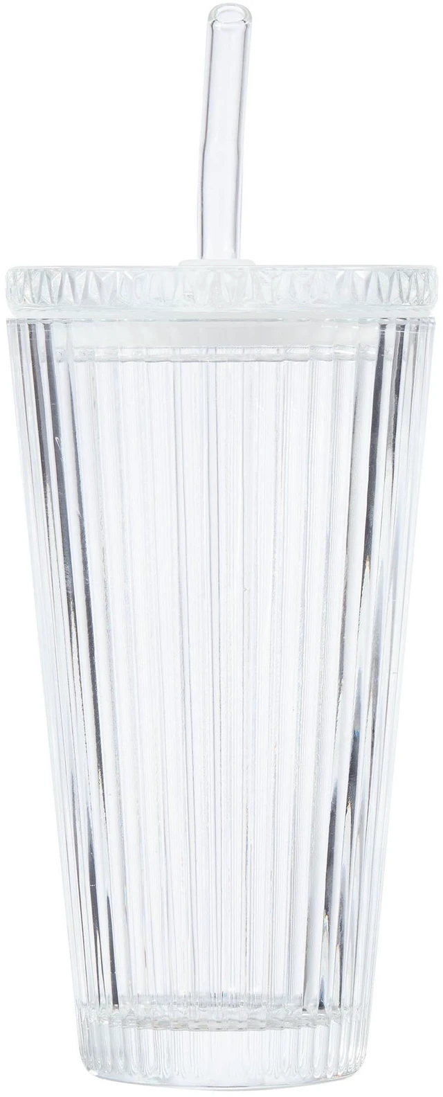 Main image of Better Homes & Gardens 21oz Ribbed Glass Tumbler with Glass Lid and Straw