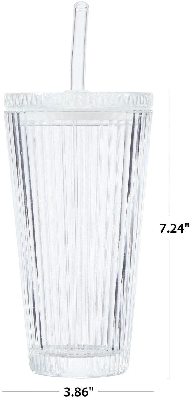 Alt view image 2 of 6 - Better Homes & Gardens 21oz Ribbed Glass Tumbler with Glass Lid and Straw