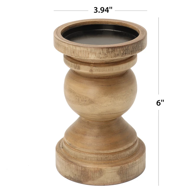 Alt view image 7 of 7 - Mainstays 6in Wood Pillar Candle Holder, Natural Teak