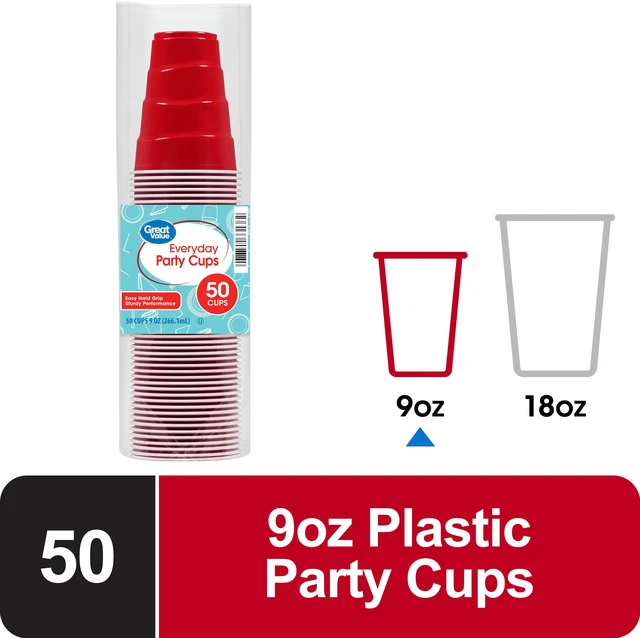 Main image of Great Value Disposable Plastic Party Cups, 9 oz, 50 Count, Red