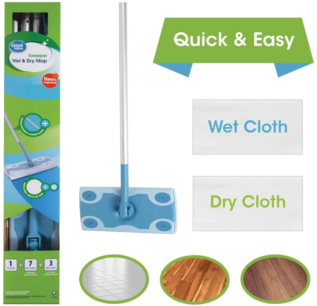 Main image of Great Value Wet & Dry Mop Sweeper Kit, 1 Mop Kit, 10 Pad Refills